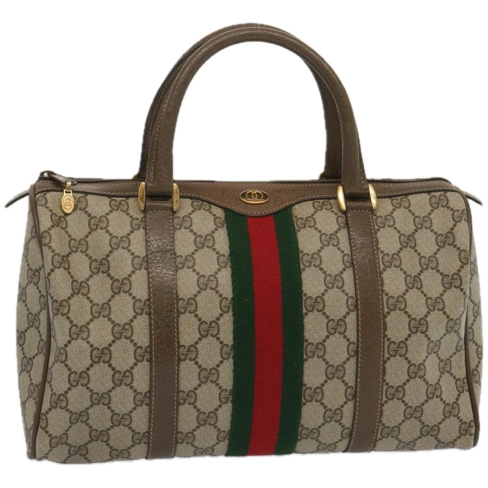 GUCCI GG Supreme Web Sherry Line Boston Bag Beige Red 24 02 007 Auth yk10839 - Picture 1 of 16